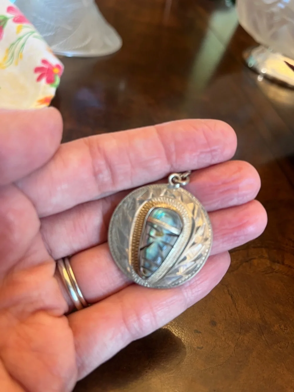 925 Sterling Silver Vintage Mexican Abalone Shell/Mayan Calander
